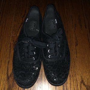Black sequin leopard print keds